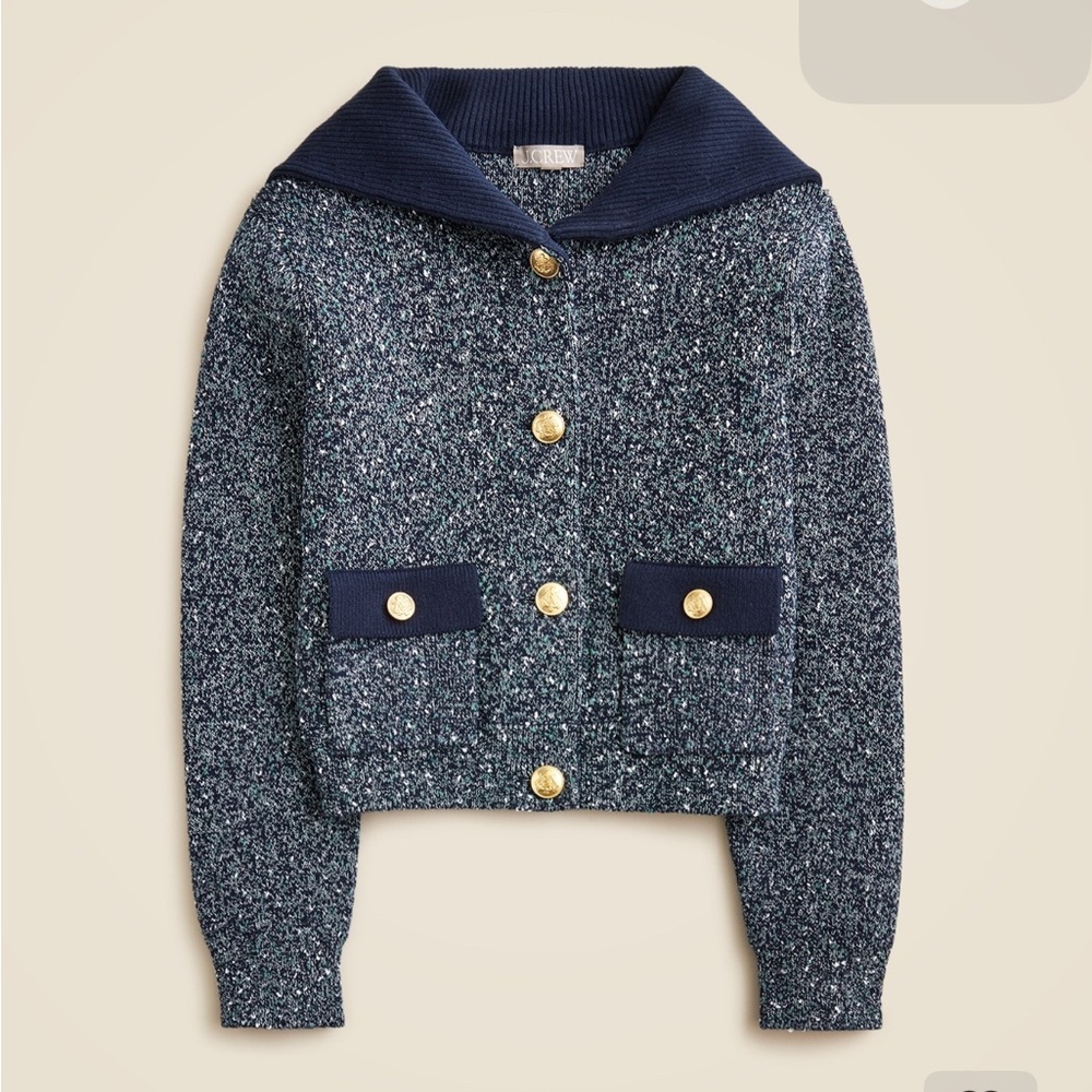 NWT The J.Crew Marled Sailor-Collar Cardigan - Size M (navy, navy & white)